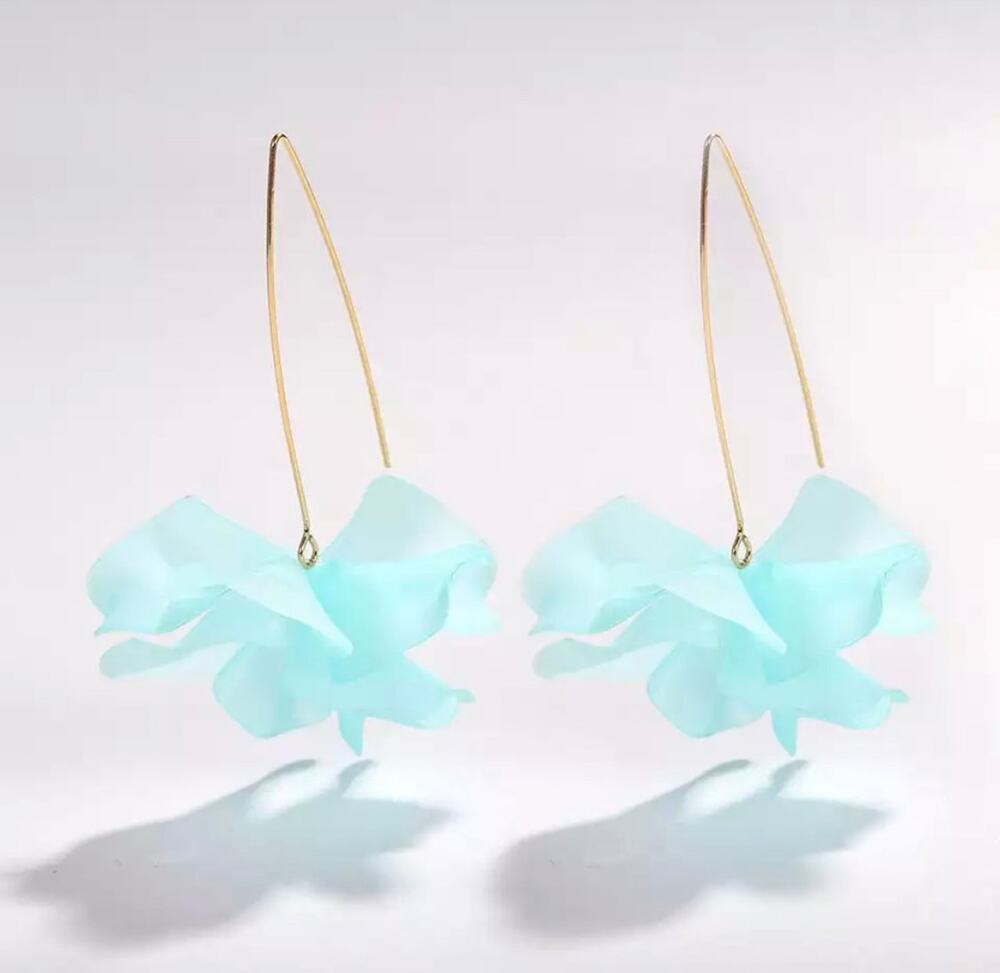 Pansy Flower Blossom Drop Earrings - Aquamarine 1A2-FGDE-029